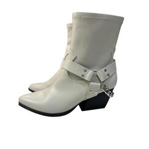 Dolce Vita NWB Women's Keeler Harness Moto Engineer Chain Heeled Boots 8.5 Ivory